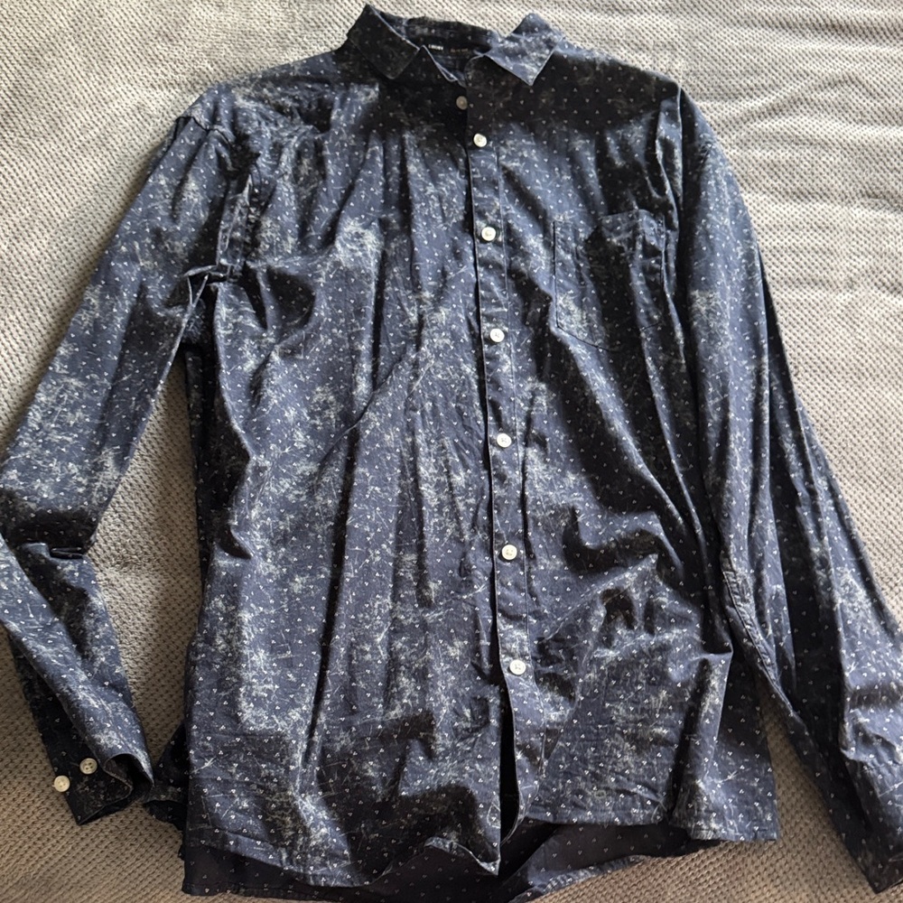 Marc Anthony Dark Blue Star Pattern Shirt